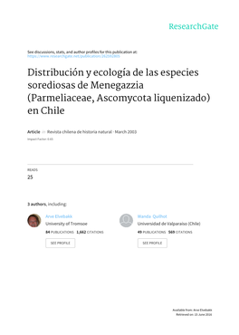 Distribución Y Ecología De Las Especies Sorediosas De Menegazzia (Parmeliaceae, Ascomycota Liquenizado) En Chile