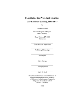 Constituting the Protestant Mainline: the Christian Century, 1908-1947