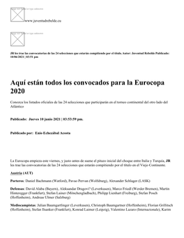 Están Todos Los Convocados Para La Eurocopa 2020