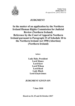 In the Matter of an Application by the NI Human Rights Commission for JR