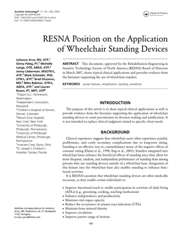 RESNA Position on the Application of Wheelchair Standing Devices