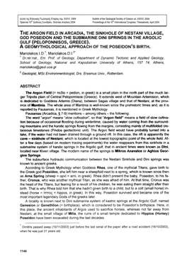 The Argon Field in Arcadia, the Sinkhole of Nestani Village, God Poseidon and the Submarine Dini Springs in the Argolic Gulf (Peloponnisos, Greece)