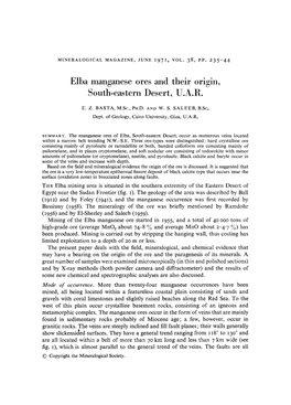 Elba Manganese Ores and Their Origin, South-Eastern Desert, U.A.R