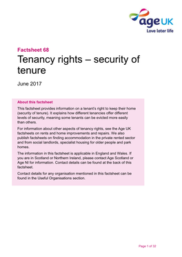 Factsheet 68 Tenancy Rights – Security of Tenure