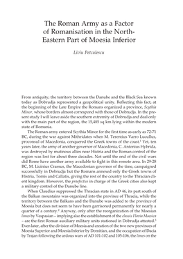 The Roman Army As a Factor of Romanisation in the North- Eastern Part of Moesia Inferior