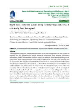 Heavy Metal Pollution in Soils Along the Major Road Networks: a Case Study from Rawalpindi