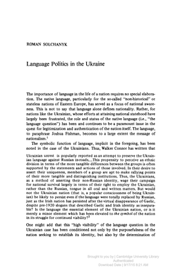 Language Politics in the Ukraine