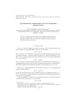 Q-QUASINORMAL OPERATORS and ITS EXTENDED EIGENVALUES 11