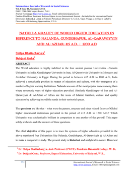 Nature & Quality of World Higher Education In