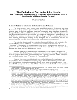 The Evolution of God in the Spice Islands: the Converging and Diverging of Protestant Christianity and Islam in the Colonial and Post-Colonial Periods1