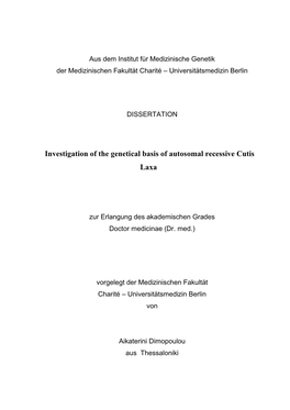 Investigation of the Genetical Basis of Autosomal Recessive Cutis Laxa