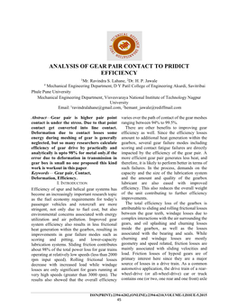 ANALYSIS of GEAR PAIR CONTACT to PRIDICT EFFICIENCY 1Mr