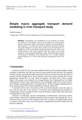 Simple Macro Aggregate Transport Demand Modelling in River Transport Study