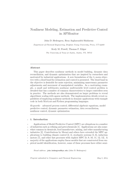 Nonlinear Modeling, Estimation and Predictive Control in Apmonitor