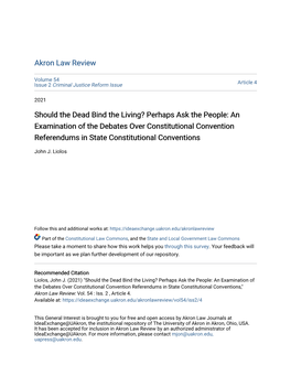 An Examination of the Debates Over Constitutional Convention Referendums in State Constitutional Conventions