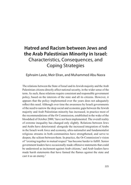 Hatred and Racism Between Jews and the Arab Palestinian Minority in Israel: Characteristics, Consequences, and Coping Strategies