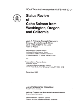 Status Review of Coho Salmon from Washington, Oregon, and California