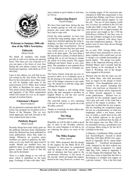 Summer 2006 Edi­ Skinning, We Have Now Moved on to the Pellers Were to Have Been Driven Through Tion of the MBA Newsletter