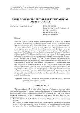 Crime of Genocide Before the International Court of Justice