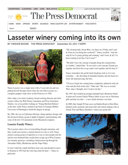 Lasseter Winery Coming Into Its Own by VIRGINIE BOONE the PRESS DEMOCRAT September 23, 2011, 7:06PM