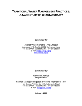 Traditional Water Management Practices: Acase Study of Bhaktapur