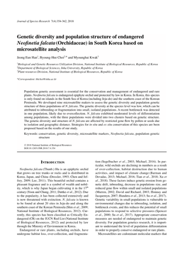 Genetic Diversity and Population Structure of Endangered Neofinetia Falcata (Orchidaceae) in South Korea Based on Microsatellite Analysis