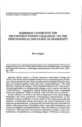 PHILOSOPHICAL DISCOURSE OFMODERNITY Ian Angus