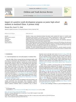 Impact of a Positive Youth Development Program on Junior High School Students in Mainland China: a Pioneer Study T ⁎ Xiaoqin Zhu, Daniel T.L