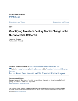 Quantifying Twentieth Century Glacier Change in the Sierra Nevada, California