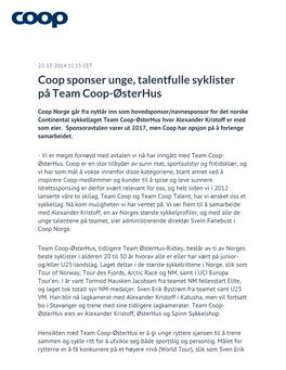 Coop Sponser Unge, Talentfulle Syklister På Team Coop-Østerhus