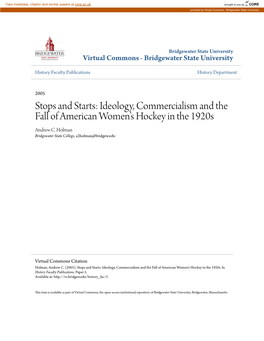Stops and Starts: Ideology, Commercialism and the Fall of American Womenâ•Žs Hockey in the 1920S
