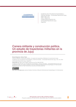 Carrera Militante Y Construcción Política. Un Estudio De Trayectorias Militantes En La Provincia De Jujuy