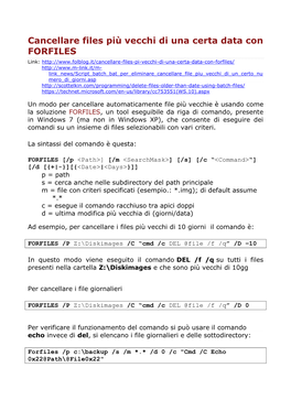 Cancellare Files Più Vecchi Di Una Certa Data Con FORFILES