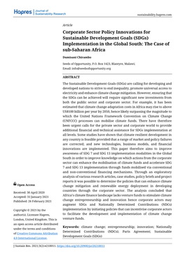 (Sdgs) Implementation in the Global South: the Case of Sub-Saharan Africa