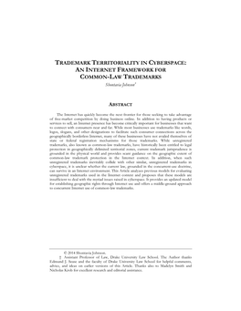 AN INTERNET FRAMEWORK for COMMON-LAW TRADEMARKS Shontavia Johnson†