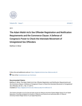 The Adam Walsh Act's Sex Offender Registration and Notification