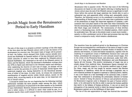 Moshe Idel: Jewish Magic from the Renaissance Period to Early Hasidism