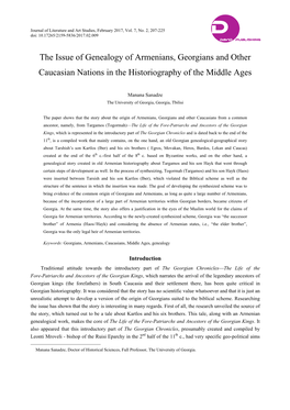 The Issue of Genealogy of Armenians, Georgians and Other Caucasian Nations in the Historiography of the Middle Ages