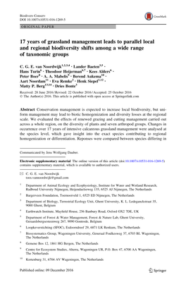 17 Years of Grassland Management Leads to Parallel Local and Regional Biodiversity Shifts Among a Wide Range of Taxonomic Groups