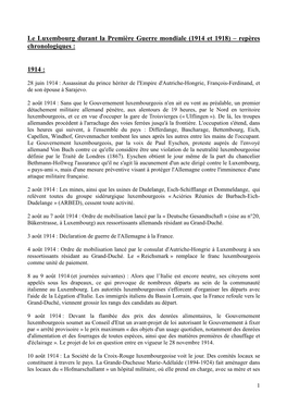 Le Luxembourg Durant La Première Guerre Mondiale (1914 Et 1918) – Repères Chronologiques