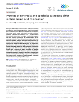 Proteins of Generalist and Specialist Pathogens Differ in Their Amino Acid Composition