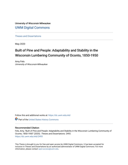Adaptability and Stability in the Wisconsin Lumbering Community of Oconto, 1850-1950