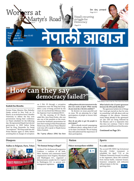 Nepali Aawaz | 11 Chaitra.2062  Lbk >]I7 Cgtjftf{  Page 14 » Workers at Nepal’S Recurring Martyr's Road Struggle for Page 13 » Democracy Page 8 » FREE