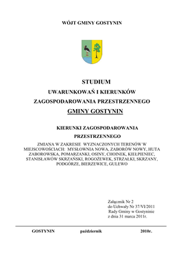 Uwarunkowań I Kierunków Zagospodarowania Przestrzennego Gminy Gostynin