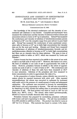 CONDUCTANCE and VISCOSITY of CONCENTRATED AQUEOUS SALT SOLUTIONS a T 50.50 by M