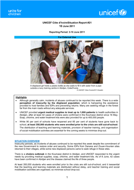 UNICEF Côte D'ivoiresituation Report #21 10 June 2011