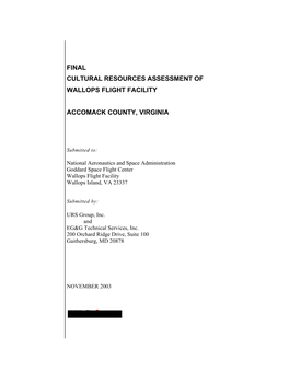 Final Cultural Resources Assessment of Wallops Flight Facility Accomack