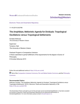 The Amphibian, Melioristic Agenda for Dividuals: Tropological Oscillations Versus Tropological Settlements