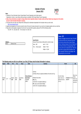 Calendar of Events January 2021 Notes: 1