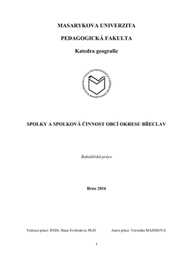 MASARYKOVA UNIVERZITA PEDAGOGICKÁ FAKULTA Katedra Geografie